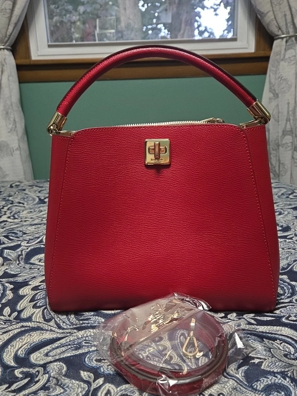 kate spade Red Structured Top-Handle Satchel with Gold Hardware
